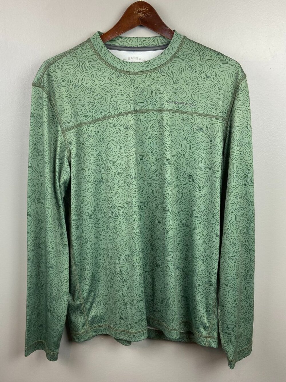 G.H. Bass & Co Mens Long Sleeve Crew Neck Top Green Size Medium Outdoor